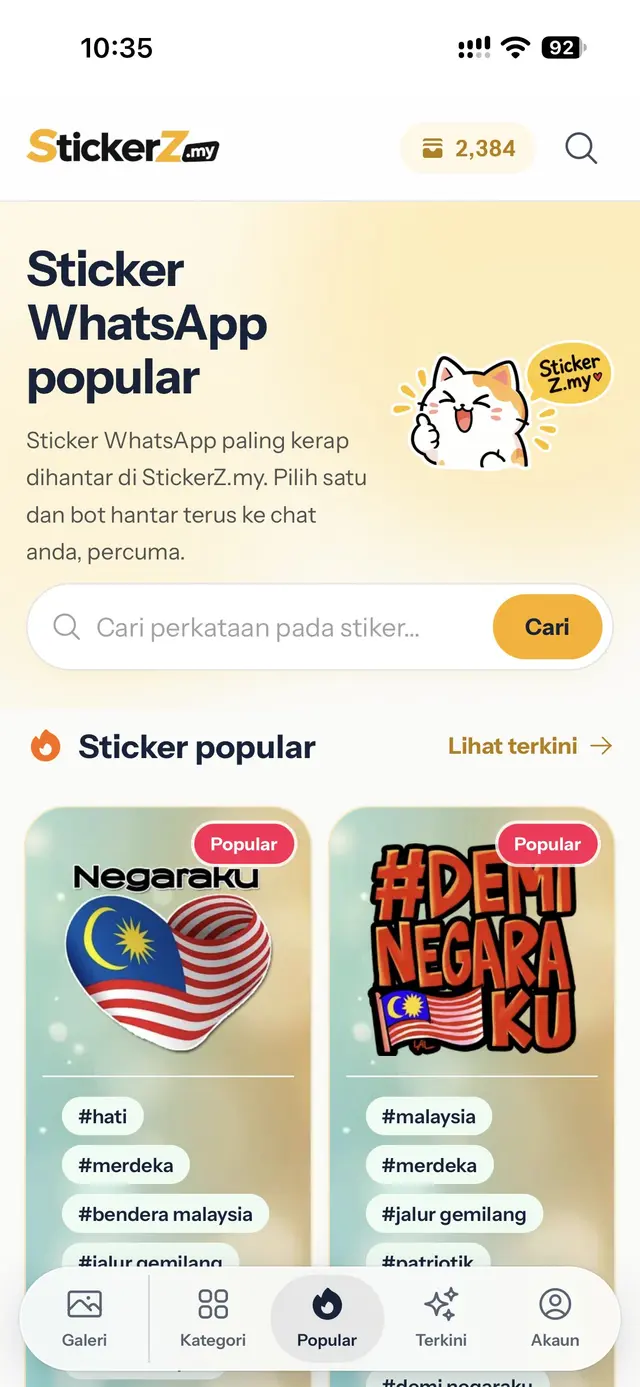 Halaman Sticker WhatsApp popular dengan stiker berlabel Popular
