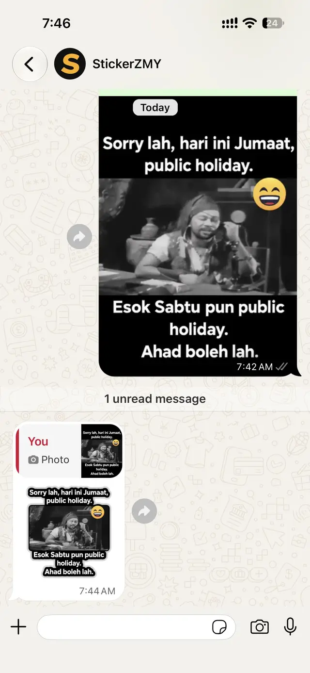 Stiker siap diterima dalam chat WhatsApp