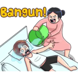 tidur, marah, lambat, bangun, baldi air