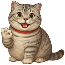 ok, kucing, comel, gembira, lambai, hi