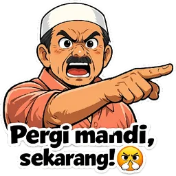 marah, pakcik, pergi mandi, suruh, sekarang