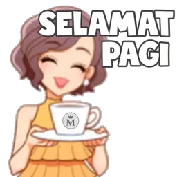 selamat pagi, good morning, gadis, senyum, kopi