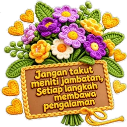 bunga, kata semangat, jangan takut, pengalaman, sulaman