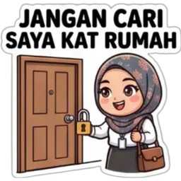 hijab, kerja, rumah, jangan cari, tiada di rumah, keluar kerja, kunci pintu, keluar