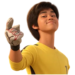 kartun, bola sepak, budak lelaki, confident, bola, sarung tangan, goalkeeper, glove, animasi