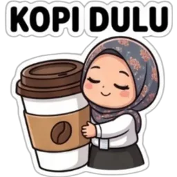 comel, hijab, rehat, minum, kopi, kopi dulu