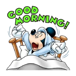 selamat pagi, good morning, bangun tidur, menguap, mickey mouse
