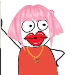 lucu, meme, bibir merah, rambut pink, gold chain