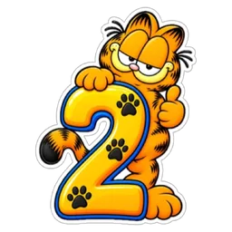 kucing, thumbs up, garfield, nombor 2, dua