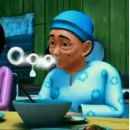 kartun, terkejut, makan, upin ipin, opah